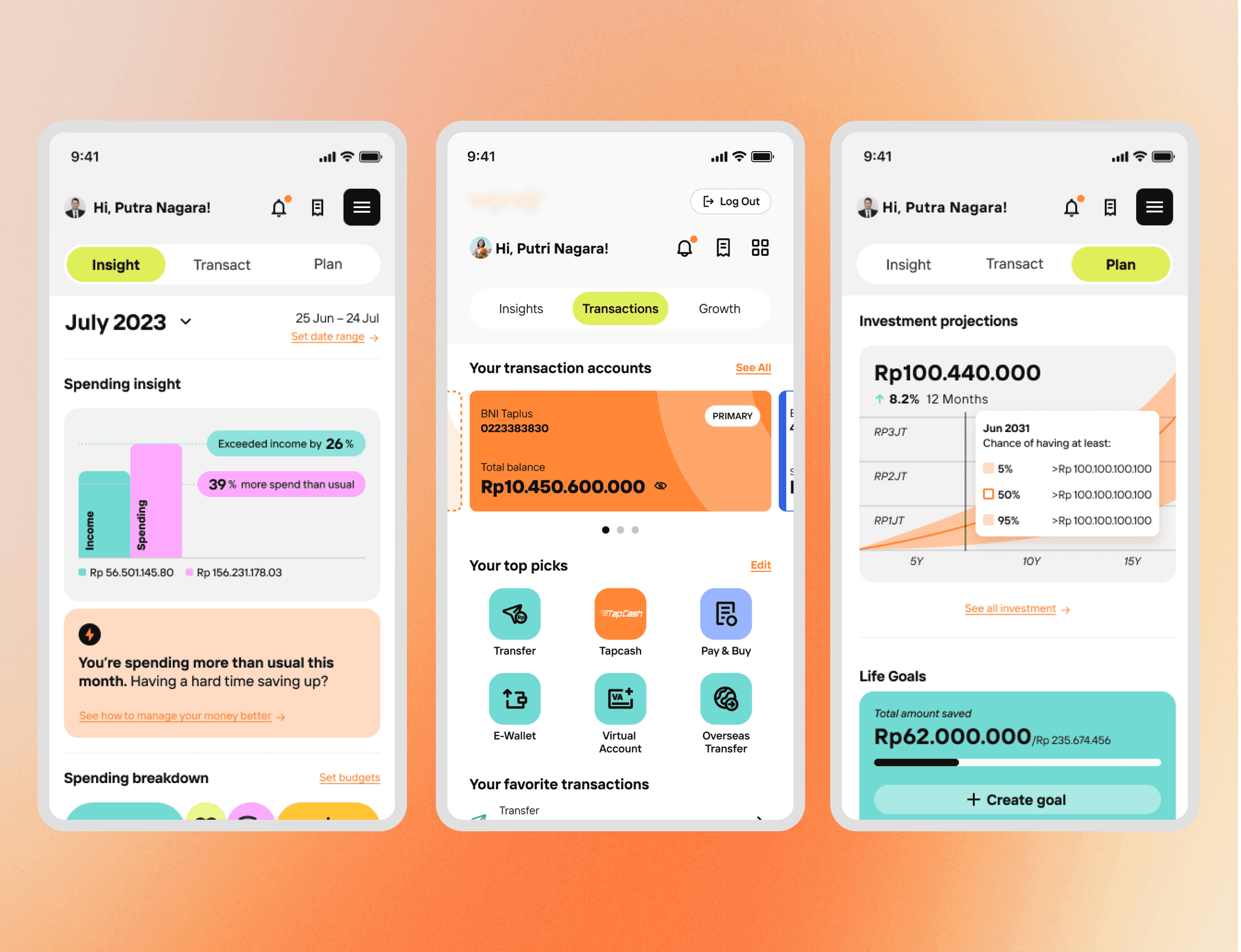 Past, Present, and Future banking screens