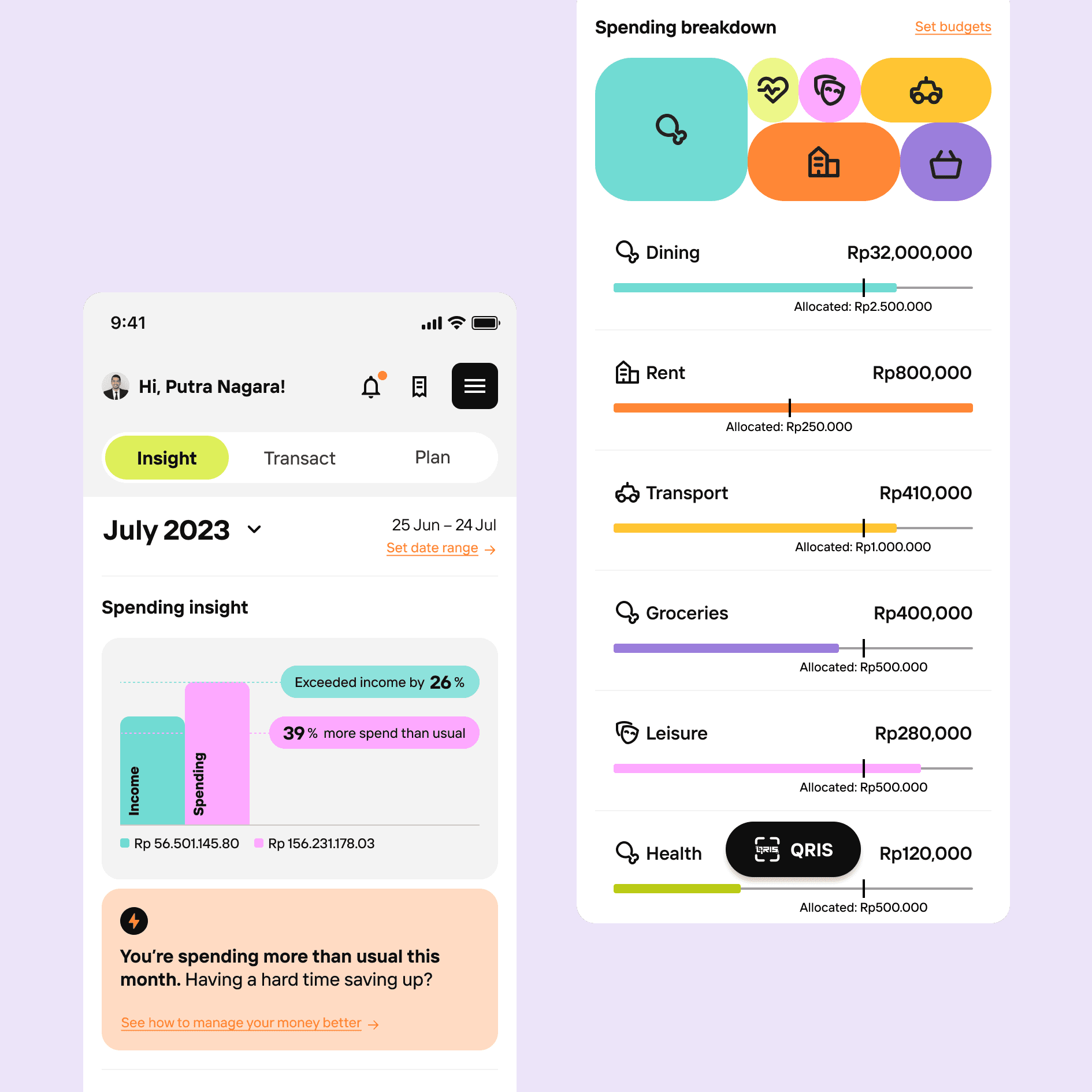 Spending insights and budgeting screens