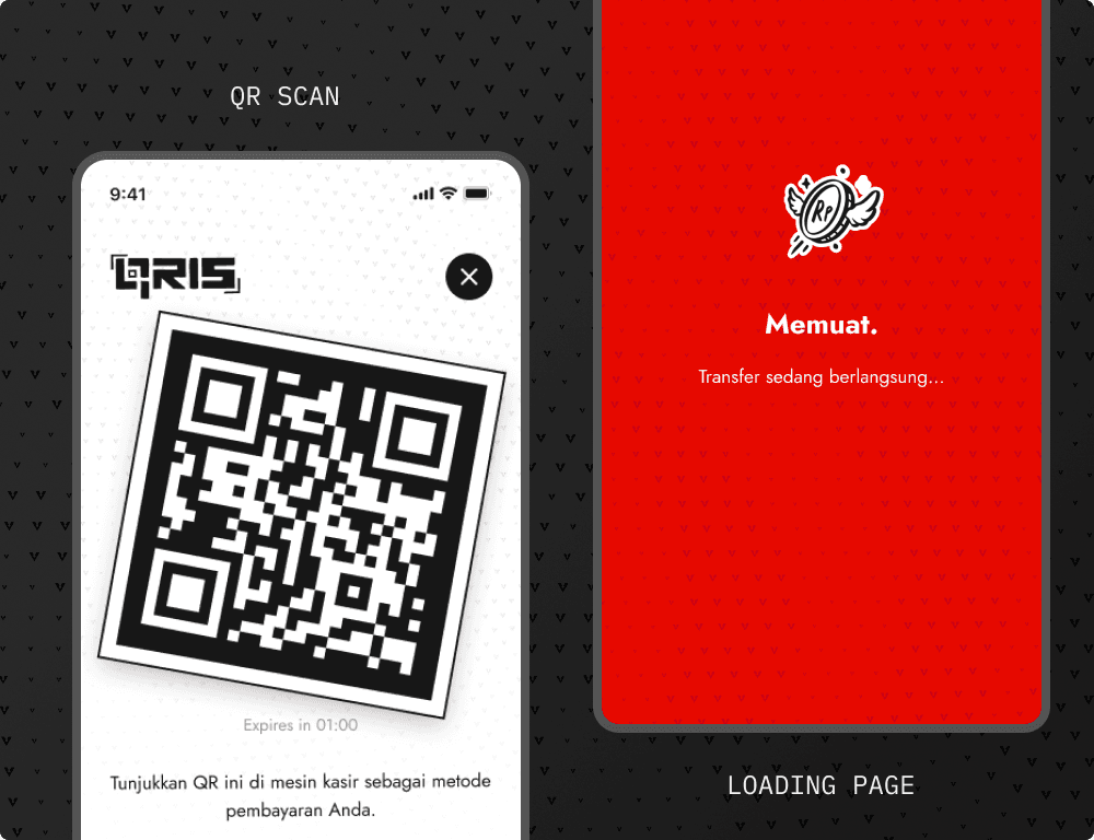 VELLO QR payment and loading splash screens